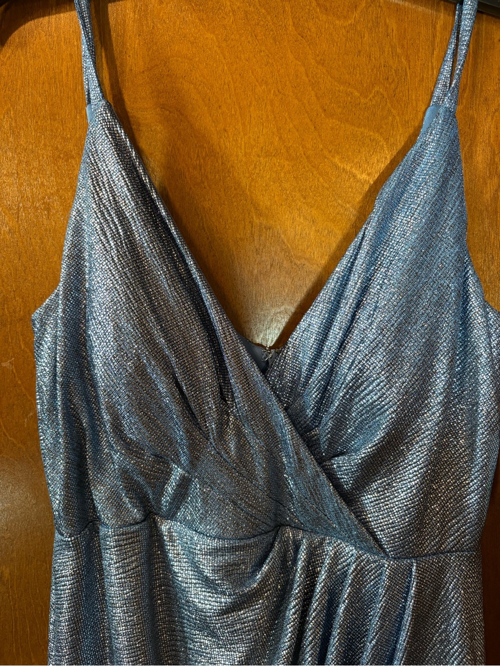 Night Way Collections Metallic Steel Blue V-Neck Slip